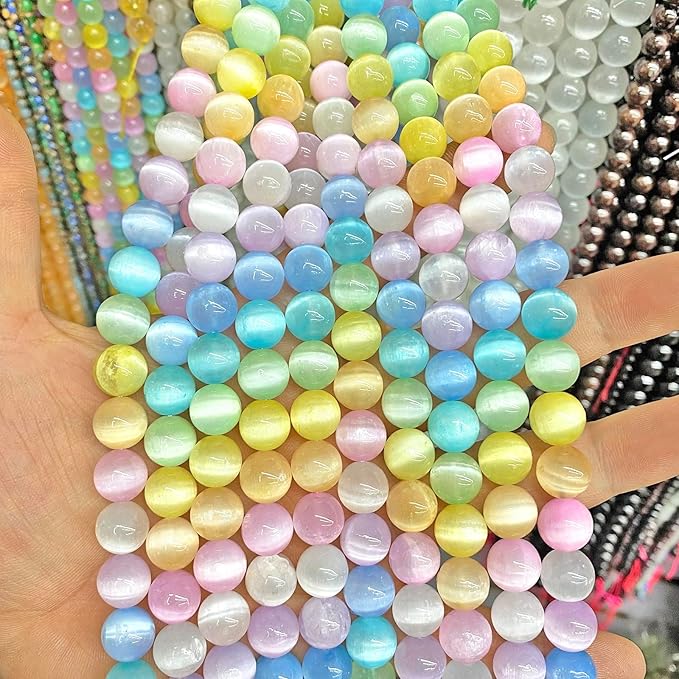 160PCS 4MM Colorful Selenite Gypsum Stone Crystal Beads for Jewelry Making DIY Bracelet 2 Strands
