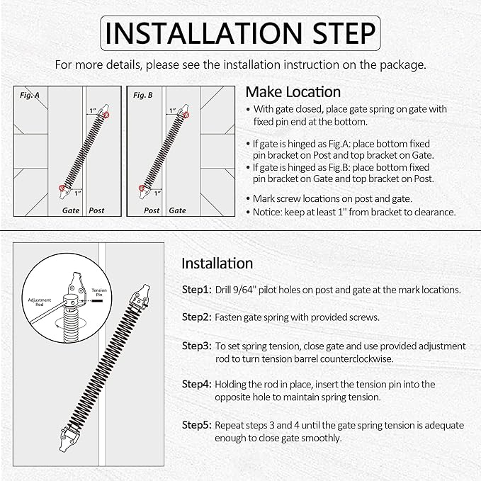 14" Gate Spring Self Closing, Heavy Duty Black Door Closer Spring, Adjustable Tensioner Automatic Outdoor Gate Closure, Gate Spring Hardware for Wooden and Vinyl Fence, 1 Pack