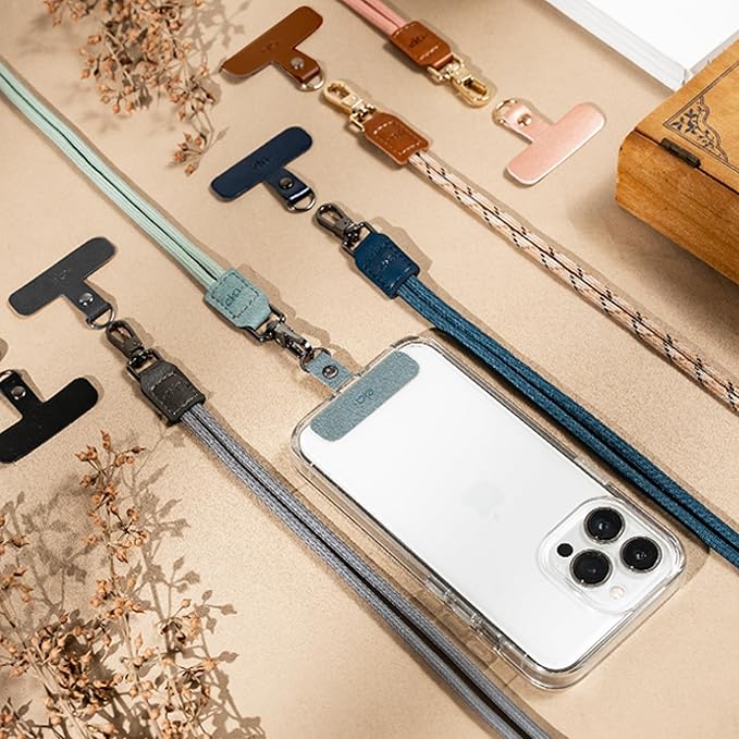 Phone Lanyard, 1x Customizable Crossbody Neck Phone Strap, 1x Removable PU Leather Tab, Hands-Free Holder for Cell Phones, Earphones, Badges & Keys, Travel Essentials Accessories (Ash Gray)