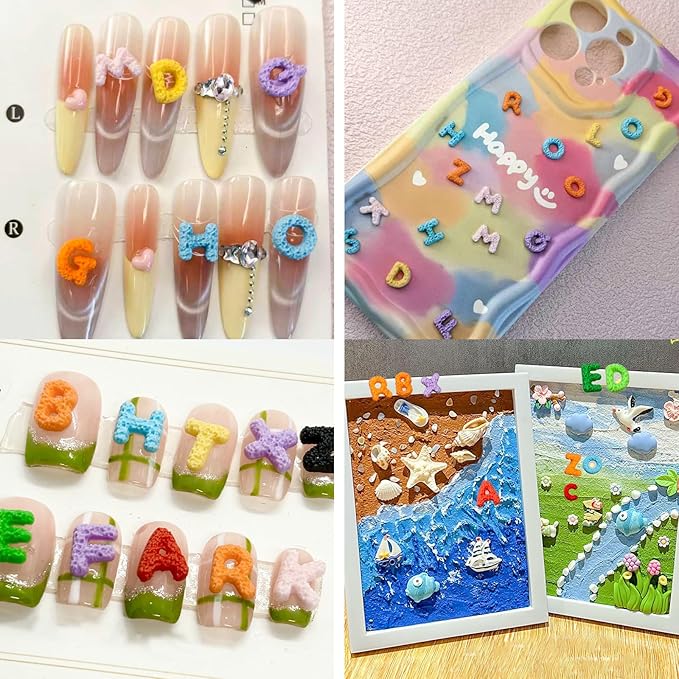200 Pcs Letter Nail Art Charms, CYHYII 3D Mixed Candy Colorful Letter Resin Nail Rhinestones Nail Gems DIY Manicure Nail Decoration Accessories for Women Girls