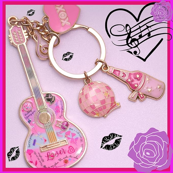 Birthday Gifts with Taylor Quotes Merch Pink Music Keychains Gift For Singer Fans Guitar Christmas Daughter Mom Women