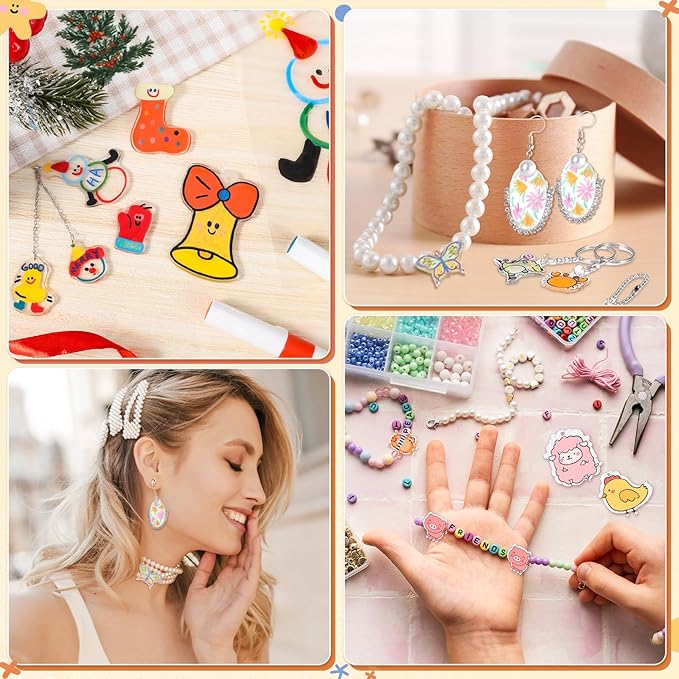 Prudiut 155 Pcs Shrink Plastic Sheets Kit, Including 25Pcs Shrinky Art Paper with 130Pcs Accessories for Crafts DIY Keychain Making, for Adults Aged 14+