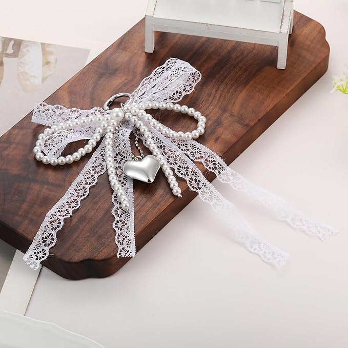 Pearl Bow Keychain Cute Y2k Lace Bowknot Keychain Coquette Aesthetic Accessories Bag Purse Handbag Backpack Charm