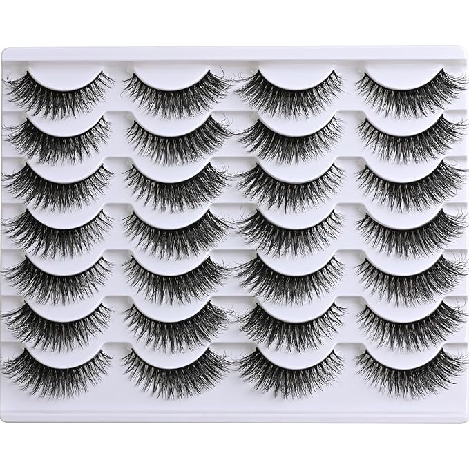 APCYUST Wispy Eyelashes Natural Cat Eye Lashes Short Mink Lash Strips Fluffy Fake Cateye Eyelash 14 Pairs False Volume Eye Lash Pack Natural Look