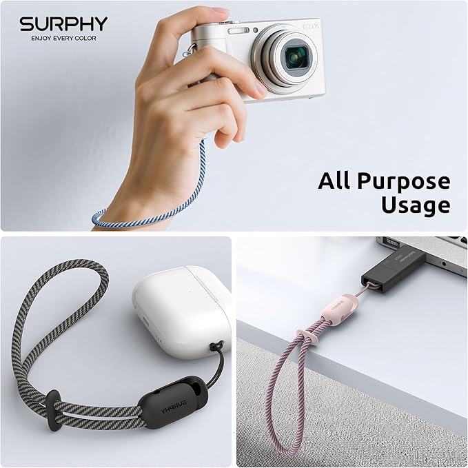 SURPHY 3 Pack Phone Wrist Strap with CellPhone Tether Tab, Cellphone Lanyard, Phone Strap with 2-Color Braided, Wrist Lanyard