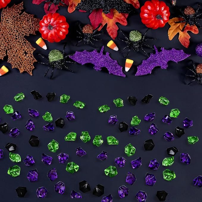 HappyFiller Home Decoration Fake Ice Rocks Crystal Cubes Stones for Vase Fillers,Party Decor, Crafts,Pirate Treasure Jewels Plastic Gemstone,Table Scatters,Mix Purple Green Black,14 OZ