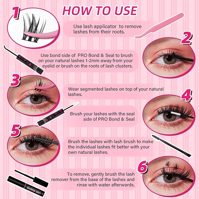 PRO LASHBEAUTY Lash Clusters, Eyelash Clusters 8-18 Mixed Cluster Eyelash Extensions Mixed Lash Extension Reusable Soft & Comfortable (Dewy,8-18mix)