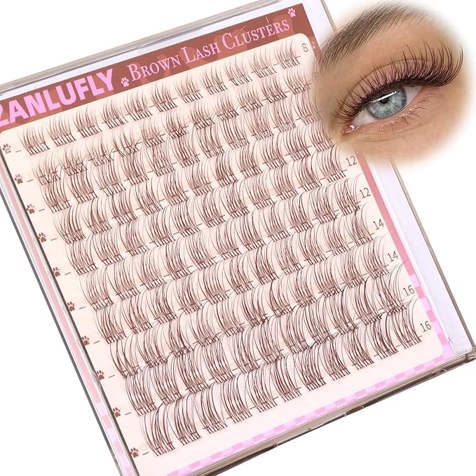 Brown Lash Clusters Natural Eyelash Clusters Invisible Band Brown Lash Extension C Curly Dark Brown Wispy Lash Extension DIY Individual Eyelash Extension by zanlufly