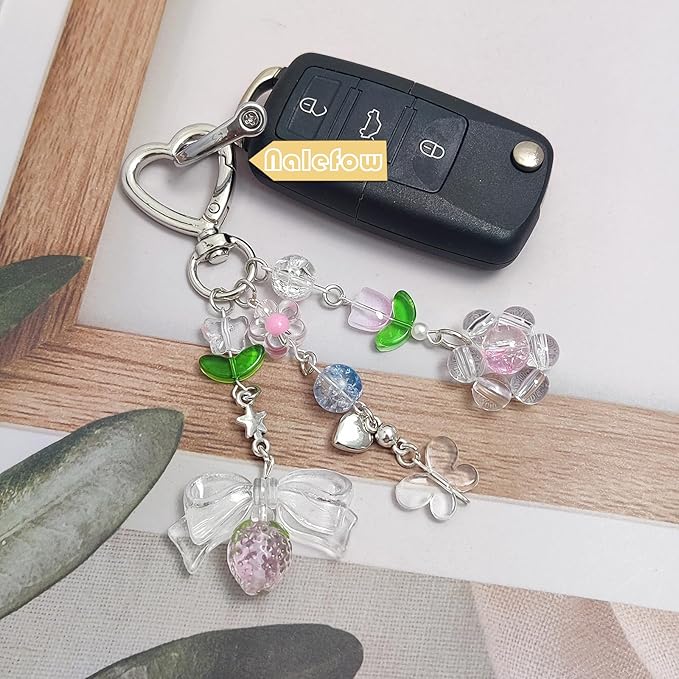 Keychain Bag Accessories Cute Cherry Strawberry Flower Keychains Accessories Decor for Keys Bags Purses Gift