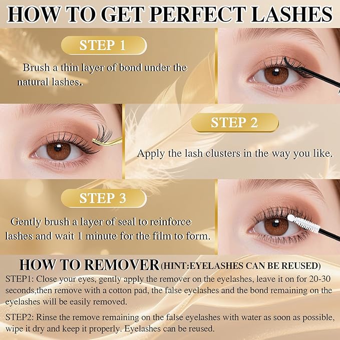 FEEGO Natural Mix Lash Kits 12 Row Upper Lash + Lower Lash Set 132pcs Lashes, Complete Eye Makeup Set 3D Curl Adapts to a wide range of eye shapes (Includes Lash Bond/Seal Glue/Remover/Tweezers)