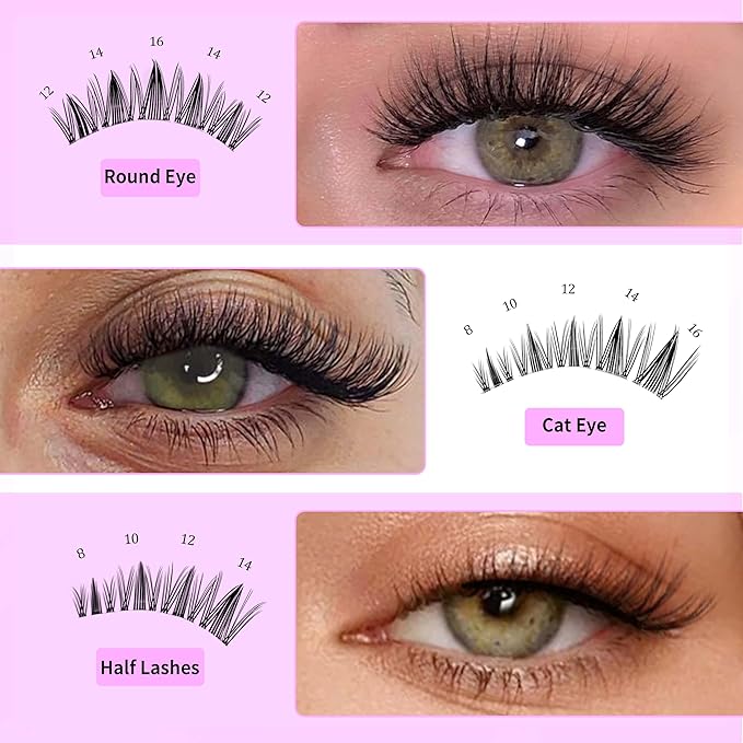 VEYESBEAUTY Manga Lash Clusters Kit Eyelash Extensions Thin & Invisible Band DIY Individual False Eyelashes Newbie's Five-Second Series Wispy Lash Tray Kit, with Bond&Seal Remover Applicator