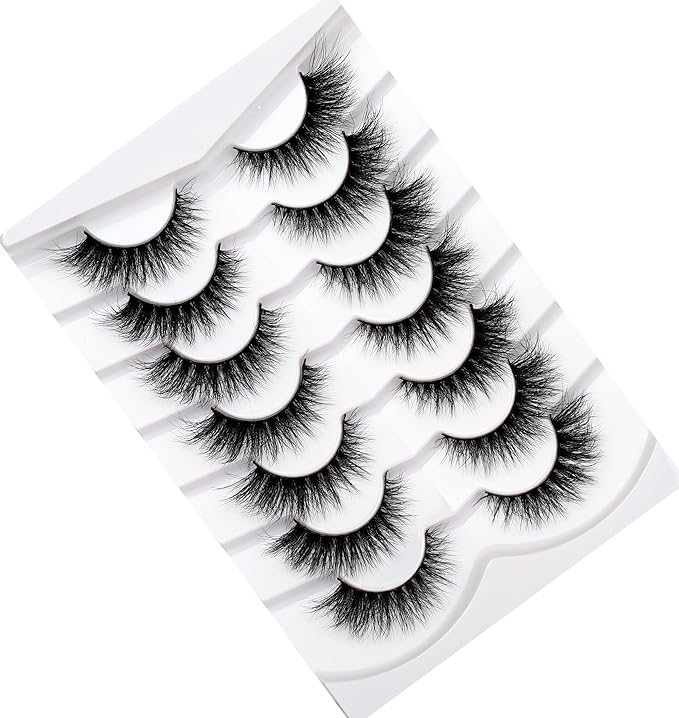 Pooplunch Cat Eye Look Natural Extensions Volume False Eyelashes 16MM Wispy Fluttery Faux Mink Lash 8D Fake Eyelashes Strips 7 Pairs Pack