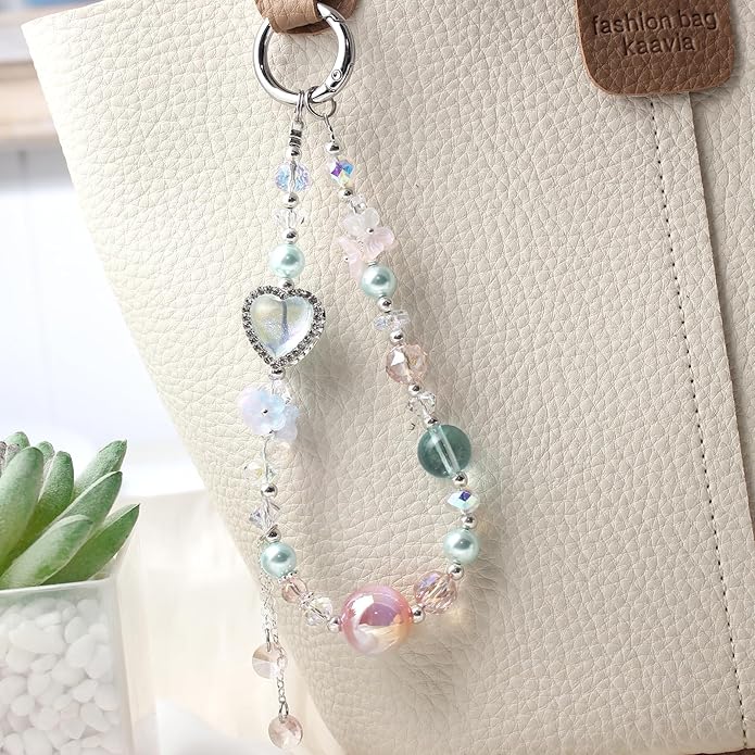 Beaded Phone Wrist Strap,Crystal Keychain Wristlet,Camera Strap Wrist,Cute Phone Chain Wristlet Purse Bag Charms