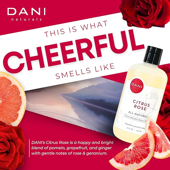 DANI Naturals Moisturizing Body Wash - Citrus Rose Scent with Organic Aloe Vera & Natural Glycerin - Paraben & Sulfate-Free Shower Gel - 12 oz - Vegan & Cruelty-Free