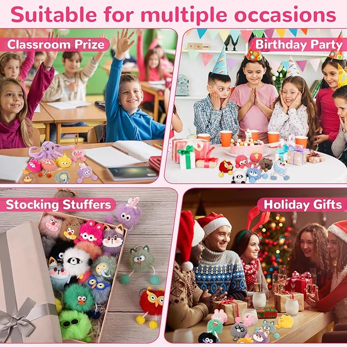 LiYiQ 30 Pcs Cute Plush Keychains Kawaii Keychain Bulk for Birthday Goodie Bags Pinata Toys Classroom Prizes Party Favors