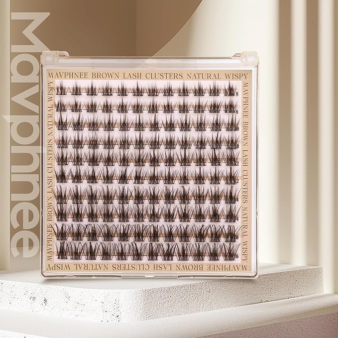 Brown Lash Clusters Wispy Eyelash Individual Lashes Spikes DIY Lash Extensions Dark Brown Cluster Lashes Natural Cluster Eyelash Extensions C-Curly Eyelash Clusters Clear Band Fairy Lash Pack 120Pcs