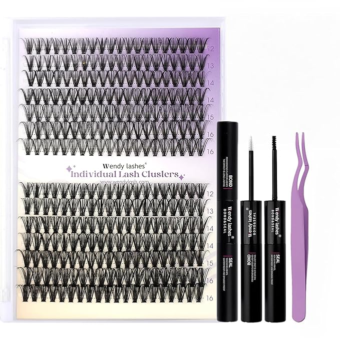 Lash Clusters Kit for DIY Eyelash: 280Pcs, Wendy, Using at Home, Ultra-light, Natural, Fluffy, Wispy, Waterproof, Anime, Manga, Cat Eye, D Curl, 12-16mm, 30D+40D, RR126