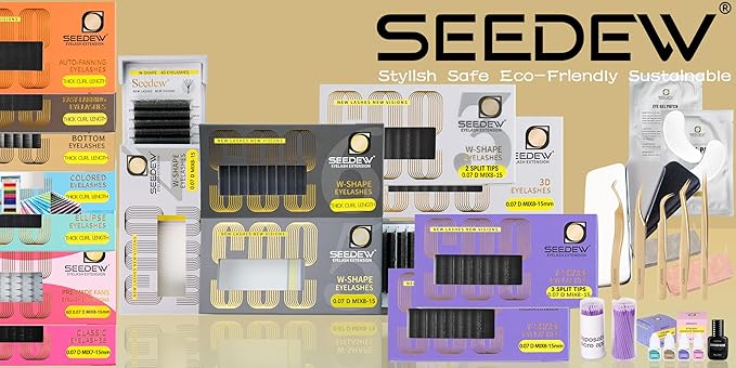 SEEDEW® Eyelash Extension Lash Clusters 3D W Shape 8-15mm Mixed Length Professional Volume Soft Natural Lashes Supplies for Beauty Salon, Eyelash Extension Shop, Lash Artist (3D-0.07-D-Matte Black)