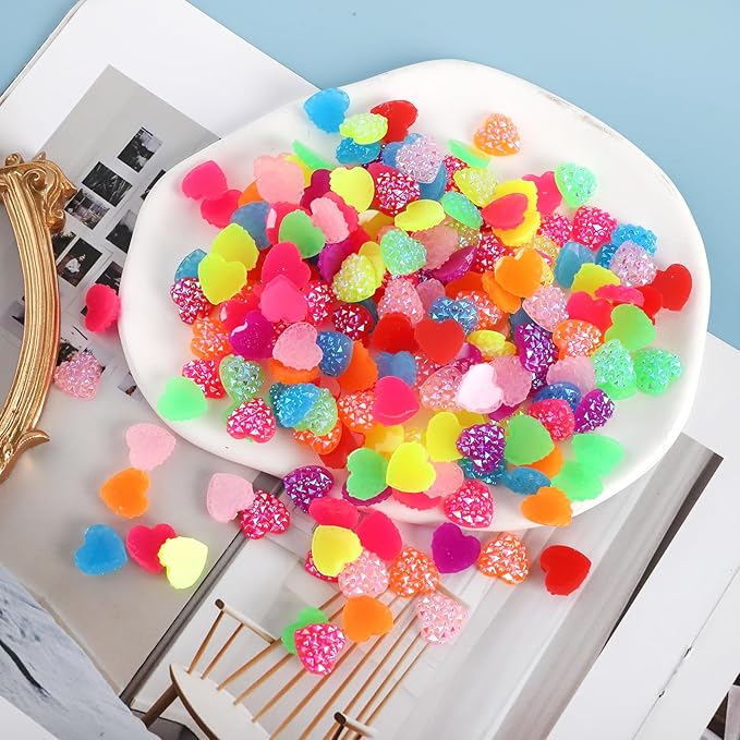 200PCS Sparkle Heart Shape Resin Buttons, Mini Shiny Rhinestones Flat-Back Buttons, for DIY Crafts Jewelry Making Supplies, Necklace, Bracelet, Valentine's Day Decoration