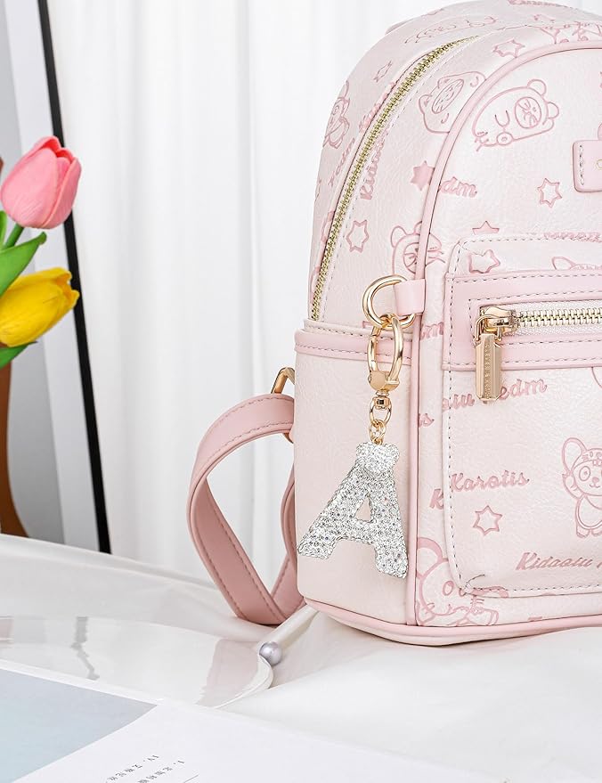 Initial Keychain for Women Girls,Bling Letter Key chain Initial with Heart,Pink Keychain Charms for Backpack Handbag
