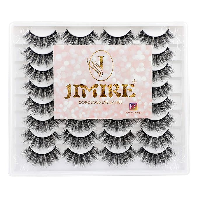 JIMIRE 16 Pairs False Eyelashes Fluffy Volume Natural Fake Lashes 3D Faux Mink Lashes Pack