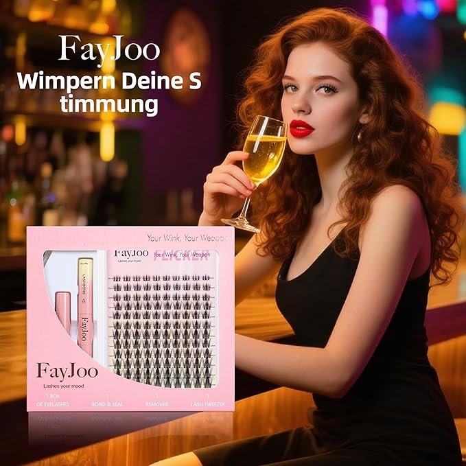 Wispy Spiky Soft Lash Clusters Kit, C Curl 8-18mm, Thin Fiber with 0.05mm Invisible Band, DIY Salon Eyelash Extension Kit with Bond Seal Remover Tweezers, Lightweight, FayJoo FLICKER 11 Kit