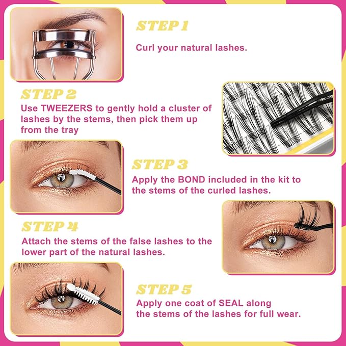 WiWiLINK Wispy Lash Clusters D Curl DIY Lash Extension Kit Natural Eyelash Clusters 8-14mm with Bond, Seal, and Remover - Invisible Band Lashes Clusters, Spike False Eyelashes, Freya Short-Kit