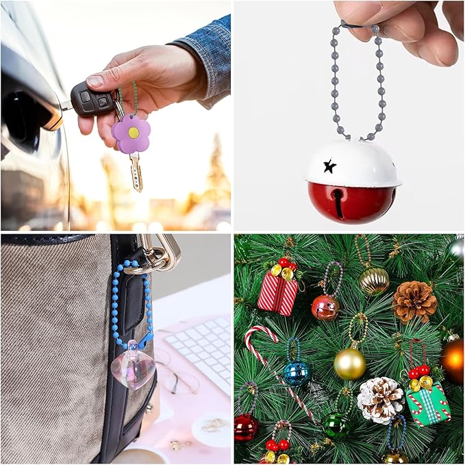 Lemonkey 20Pcs Ball Beads Chains Bulk,Blue Keychains Rings Metal Chains,4 Inch Dog Tag Metal Small Chains with Connectors for Hanging Decoration
