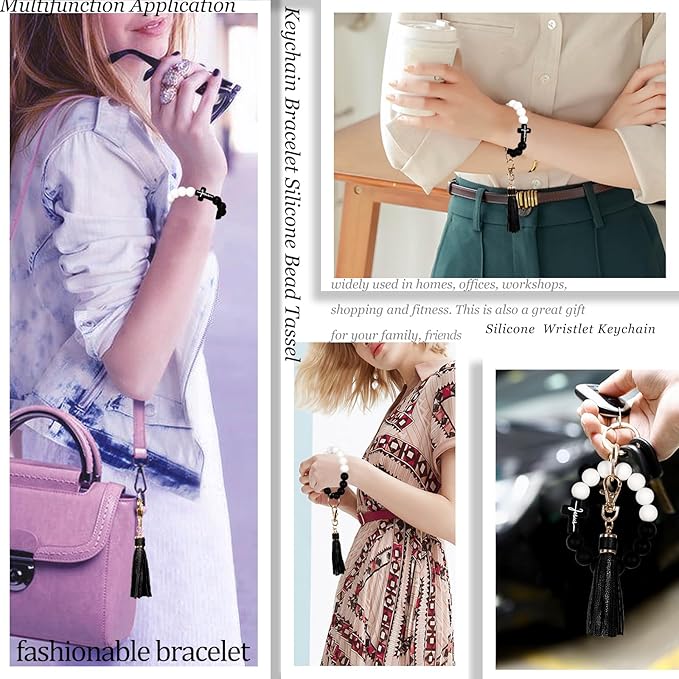 BIHRTC Key Ring Bracelet Car Keychain Holder Wristlet Silicone Women Beaded Bangle Chains