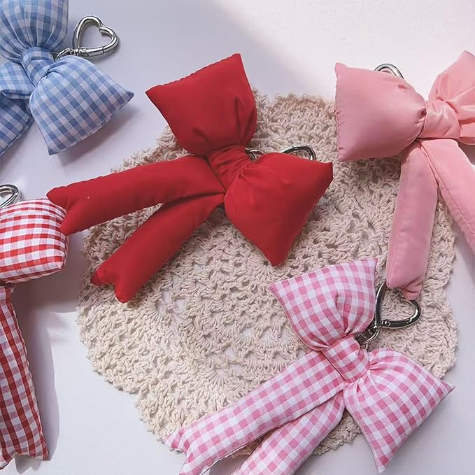 Pink Bow Keychain Bag Charms Y2K Bowknot Plaid Keychains Coquette Aesthetic Purse Handbag Backpacks Charms