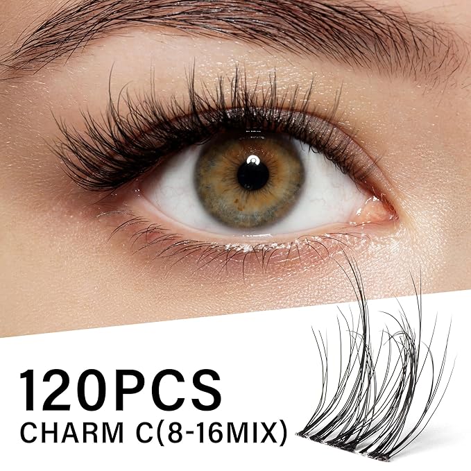 VYRILA Lash Clusters 0.05mm Individual Lashes, 3D Wispy Lashes Clusters, 0.1mm Super Thin Band Resuable Natural Lashes,D Curl Faux Mink Lashes,120pcs Lash Extension (Green Charm-D-0.05-8-16mix)