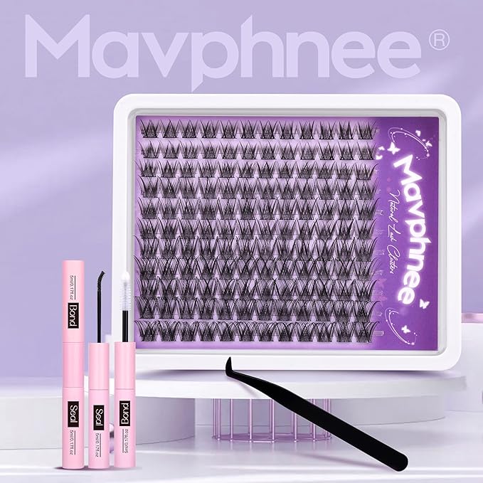 Wispy Lash Clusters Kit Natural Cluster Eyelash Extensions Kit DIY Lash Extensions Kit CC-Curly Clean Makeup 10-16MM Beginner-Friendly Lash Bond and Seal Kit 132Pcs