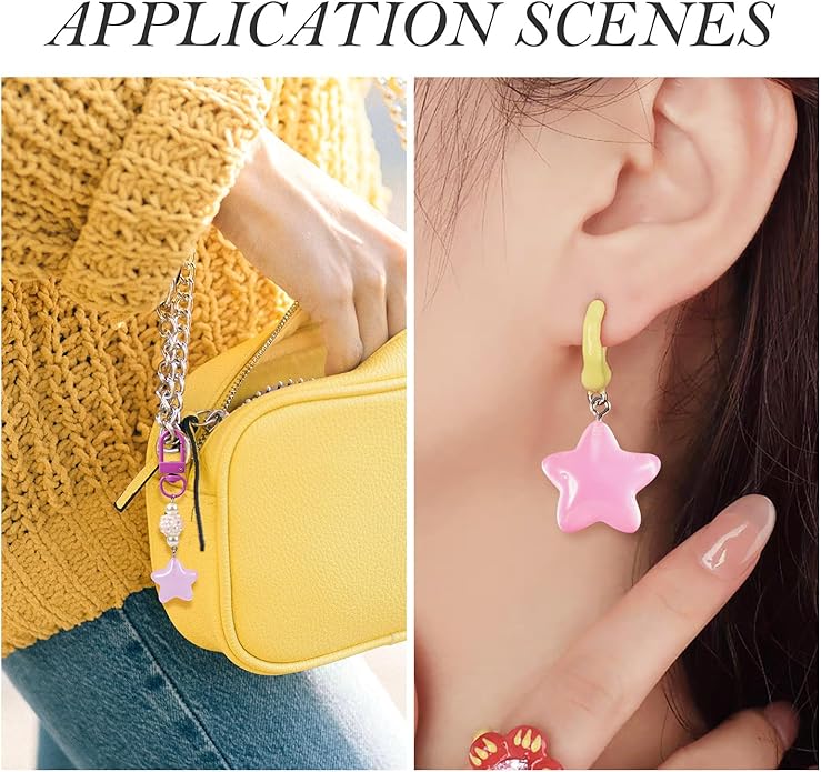Resin Love Heart Star Flower Charms Colorful Heart Floral Pentagram Pendants Cute Hang Ornament for DIY Crafts Necklace Bracelet Keychain Jewelry Making
