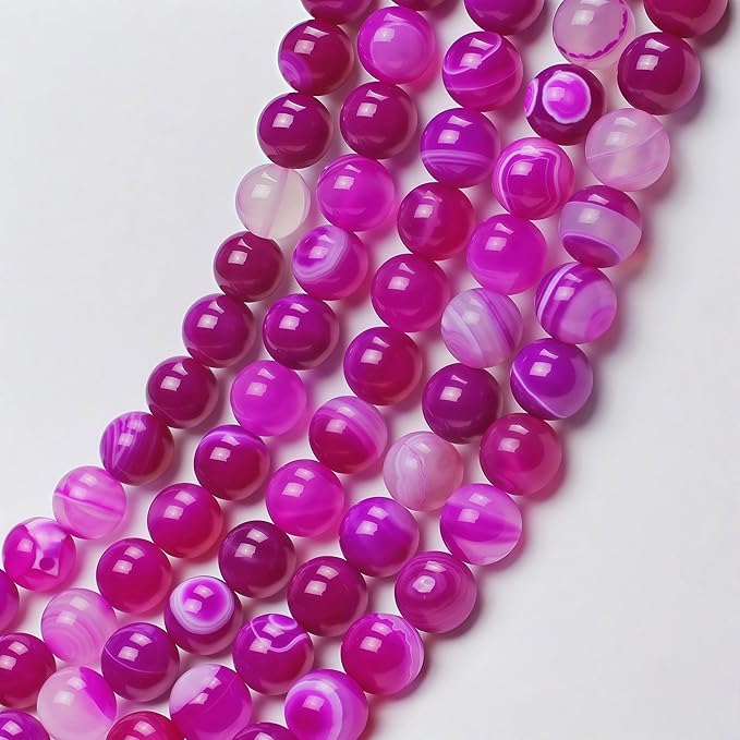 MJDCB Natural Stone Beads Rose Red Stripe Agate Round Loose Beads for Jewelry Making DIY Bracelet Necklace (12mm)