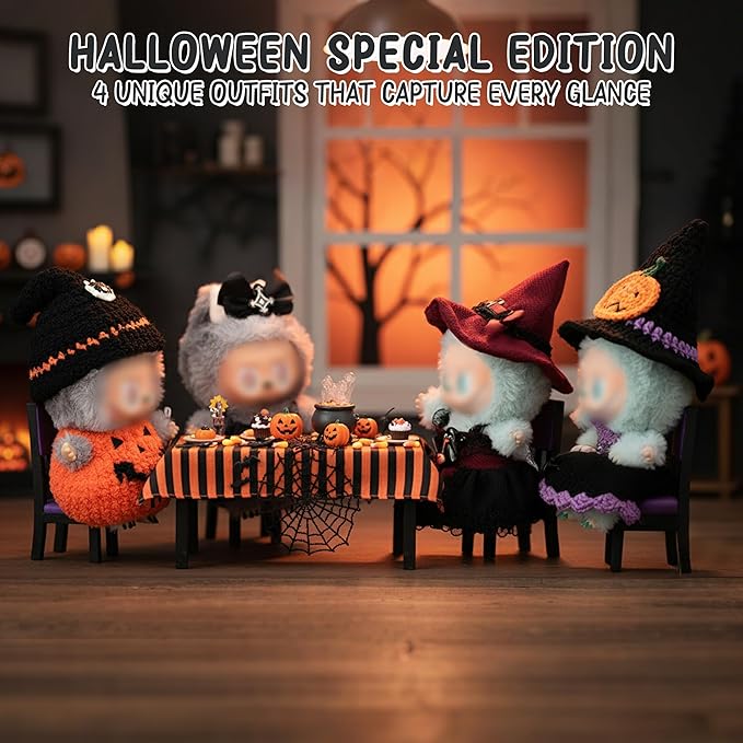 Clothes for Labubu 17cm Collectible Doll (No Doll Included), 2-Piece Little Witch Outfit Set (Dress & Hair Clip), Black Lace Costume Accessories