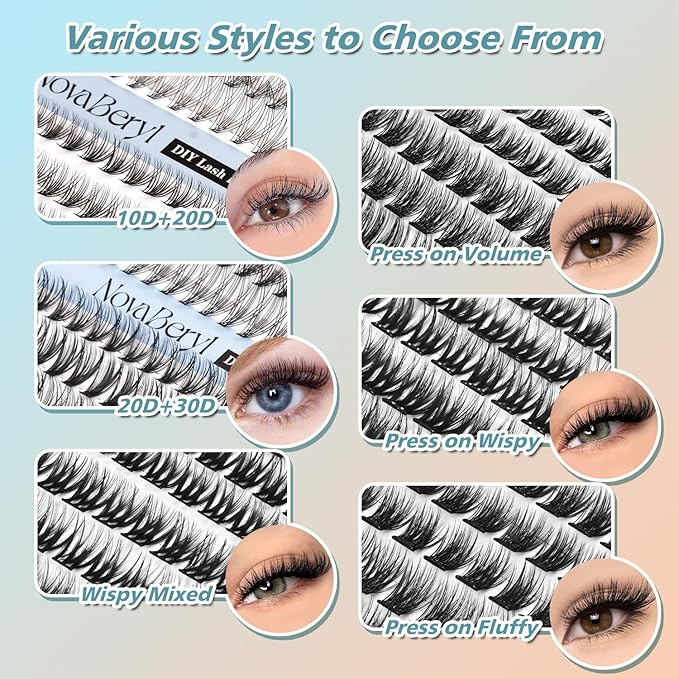 Madam Fifi 156 PCS Self-Adhesive Lash Clusters – No Glue Needed, Dual-Row Sticky Strip Lashes, DIY Individual Lash Extensions, Super Hold False Eyelashes (Volume-Mixed)