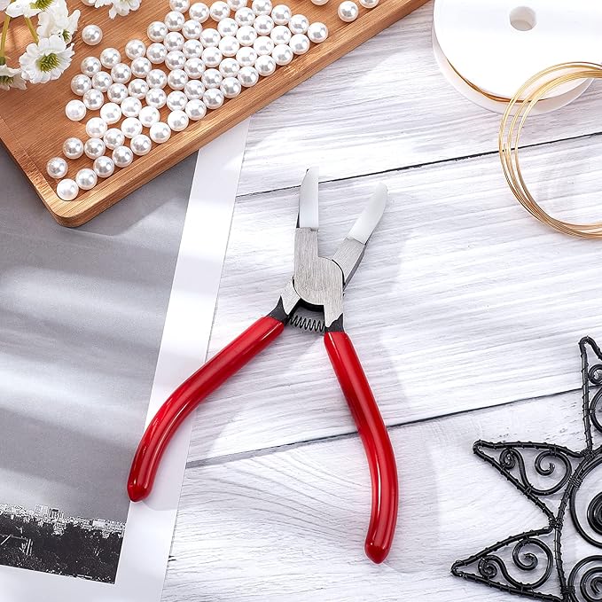 SUNNYCLUE 5.59Inch Rubber Flat Nose Pliers Double Nylon Jaw Mini Precision Plier Wire Beading Jewellery Tools for DIY Jewelry Making Repair Hobby Projects Crafts, Red