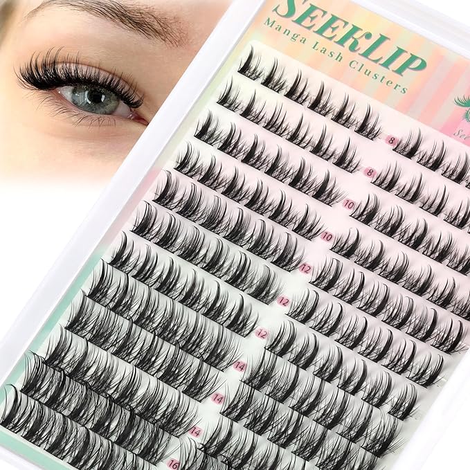 Lash Clusters Manga Eyelash Clusters C Curl Left & Right Spiky Deer Natural Lashes Cluster Cat Eye Cluster 144PCS 8-16MM Mixed DIY Doe Eyed Eyelash Extensions at Home (Heartbeat)