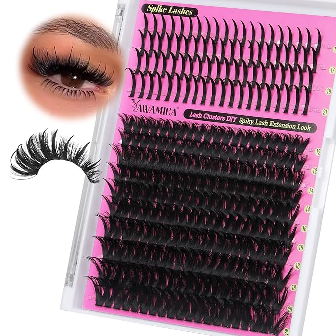 Yawamica 100D Volume Lash Clusters 12-20mm with Spike Individual Lashes 15-21mm DIY Manga Lashes Clusters Wispy Eyelash Clusters D Curly Cluster Eyelash Extensions Fairy Cluster Eyelashes 280pcs