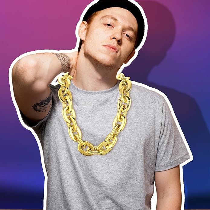 Remuuly Plastic Chain Necklace Chunky Big Fake Necklace Hip Hop Rapper Giant Turnover Chain Costume for Halloween