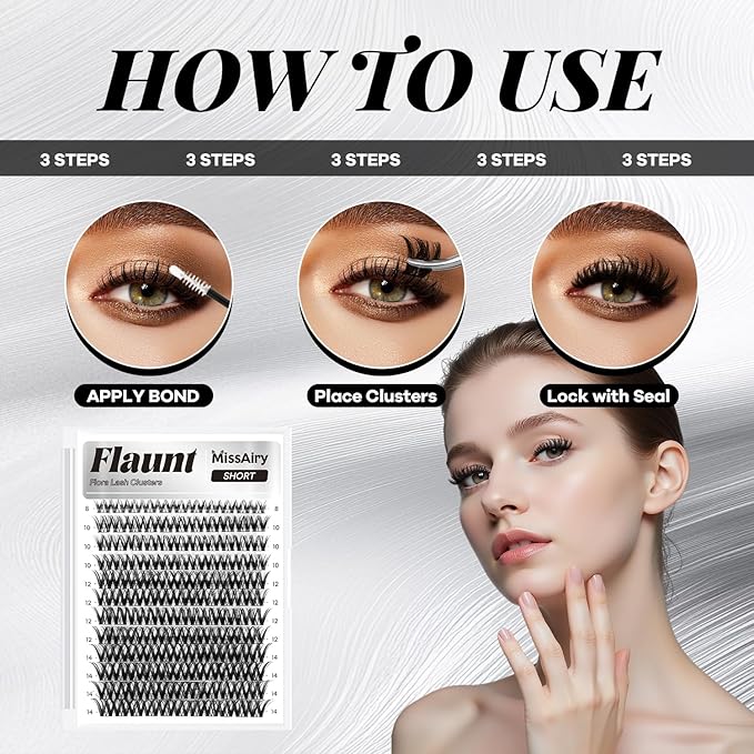 MissAiry Flaunt Lash Clusters Eyelash Extensions Short Lash Clusters 8-14MM Wispy Eyelash Clusters Flora Cluster Lashes D Curly Cluster Eyelash Extensions Natural Lashes(Flaunt 8-14MM)