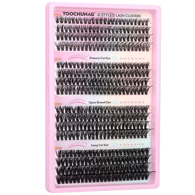 TOOCHUNAG Lash Extension Kit 384pcs Wispy Lash Clusters Kit 30D+40D+50D+60D Mixed Natural Cluster Eyelash Extension Kit 0.05D Individual Lashes with Lash Bond and Seal, Lash Tweezers