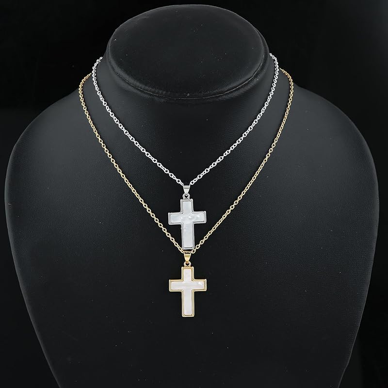 JOR Criss Cross Charm Pendant Necklace, Men & Women Unisex Jewelry, Dainty Gold & Silver Plated Chain Combo 18 inch (Pack of 2)