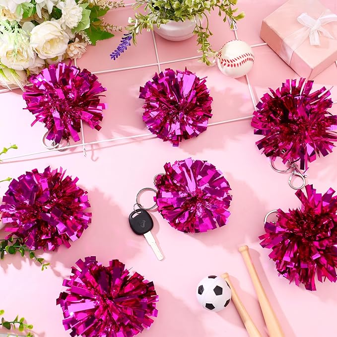 24 Pcs Cheer Pom Pom Keychain Cheerleader Gift Cheering Keyring Camp Team Gift