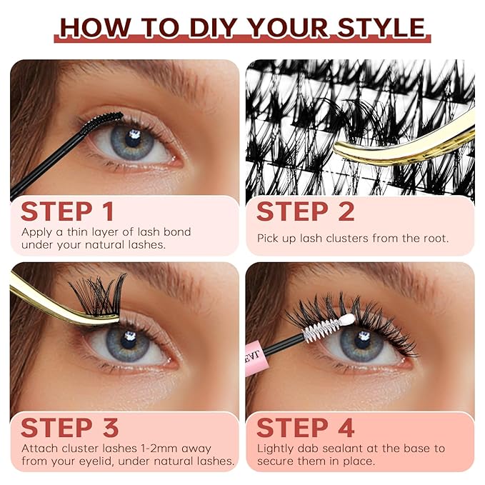 JOLIETIFY Lash Extension Kit, Medium Dense, DIY Faux Mink Cluster Lashes 8-16mm, Waterproof Bond & Seal, Reusable Individual Lashes, Eyelash Tweezers & Remover, Easy to Apply for Beginners