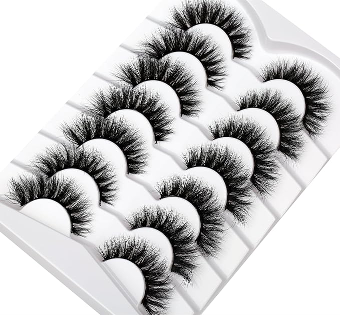 Pooplunch False Eyelashes Cat Eye Lashes Wispy Natural Extension Volume Soft Faux Mink Lash 8D Fake Eyelashes Strips 7 Pairs Pack