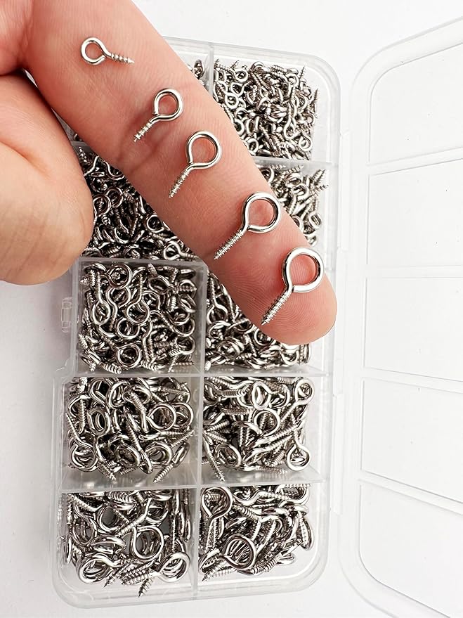 1000 Pcs Small Screw Eye Pin Jewelry Making Eyelet Hook Kits for Craft 5 Sizes Silver (4x8mm,5x10mm,6x12mm,7x14mm,8x16mm)