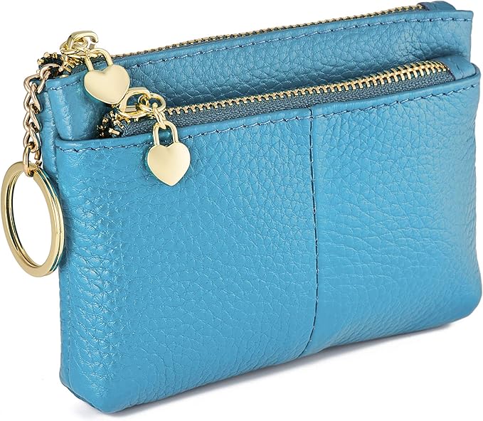 ZOOEASS Women Genuine Leather Zip Mini Coin Purse With Key Ring Triple Zipper Card Holder Wallet
