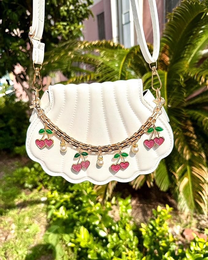 Cute Cherry Bag Chain Keychain with Pearl, Pink Bow Purse Charm, Trendy Handbag Bag Charm Keychain Accessories for Women
