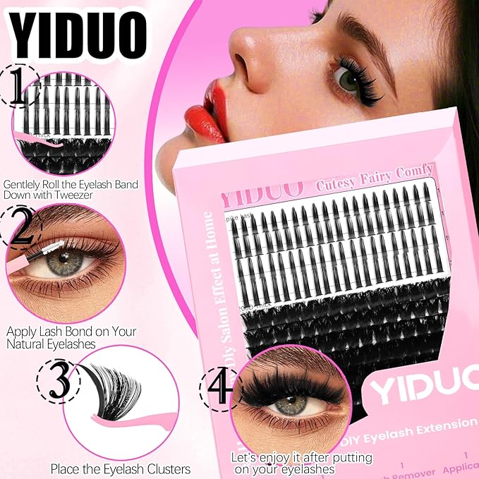 YIDUO Lashes Clusters Kit 200D Volume EyeLash Clusters with Spikes 12-20MM D Curl Manga Wispy Lashes Extensions Kit 230pcs Thick Individual DIY Lashes Clusters with Bond and Seal Tweezers Removers